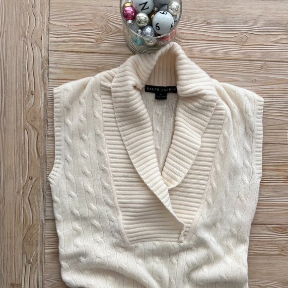 Ralph Lauren 100% Cashmere Cable Knit Vest | Women’s Large | NWT - Picture 1 of 6